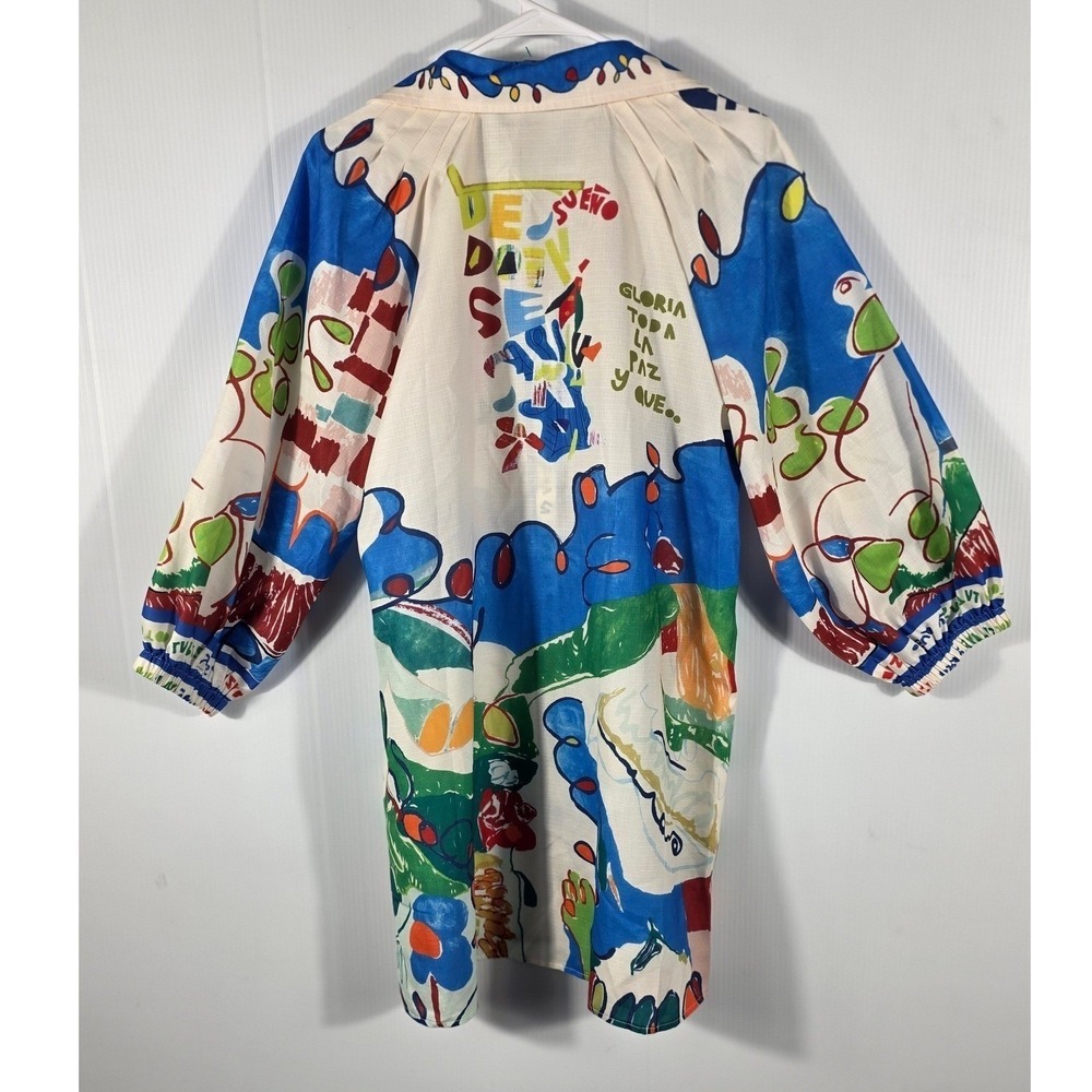 Vintage Style Abstract Graphic Print Button Front Tunic Mini Dress Multicolor - Picture 13 of 13